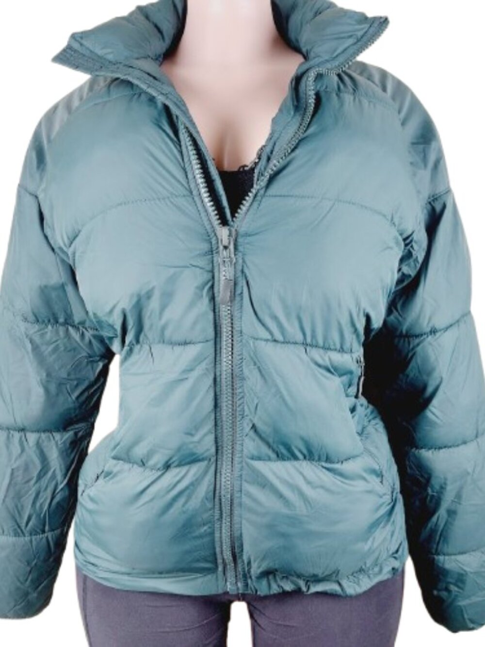 Zara DNWR Women's Teal Green Long Sleeve Full Zip Puffer Jacket Size S